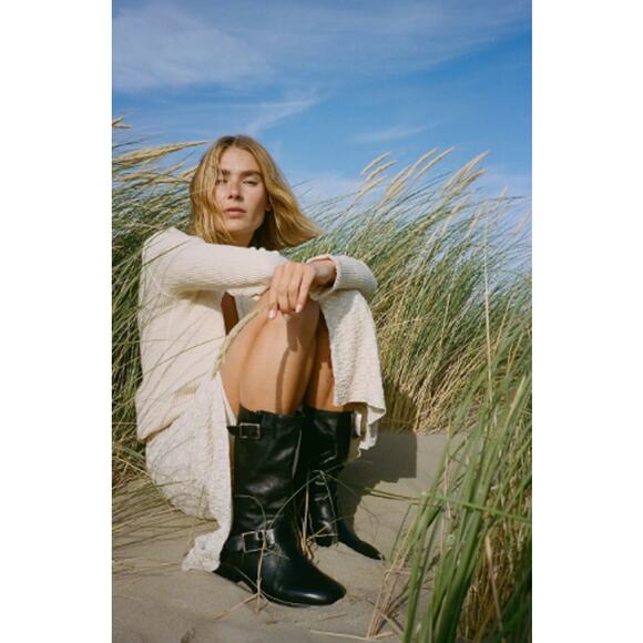 Free People Black Leather Two Buckle Ride Or Die Engineer Boots Size 8.5298 - Picture 6 of 8